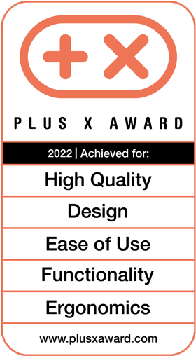 Plus X Award 2022 Achieved for: high quality, design, ease of use, functionality, and ergonomics